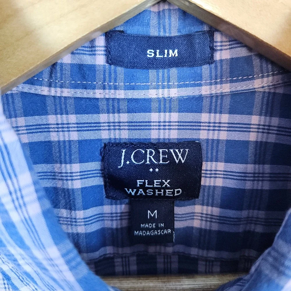 J Crew Men's‎ Flex Washed Slim Fit Dress Shirt Size M Blue & Pink Checks Preppy